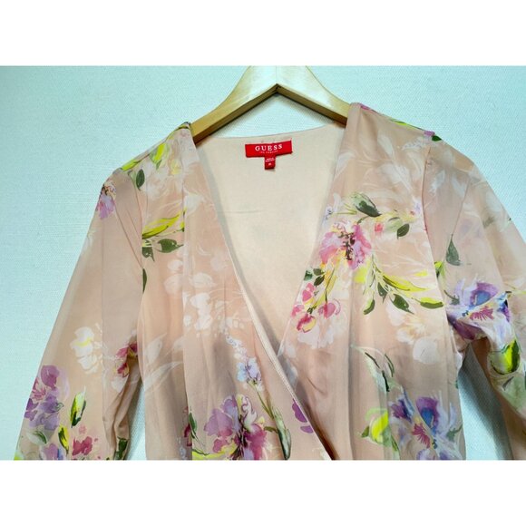 Guess Womens Floral Wrap Darla Belted Romper Size M Multicolor Bell Sleeves Chic - Picture 3 of 15